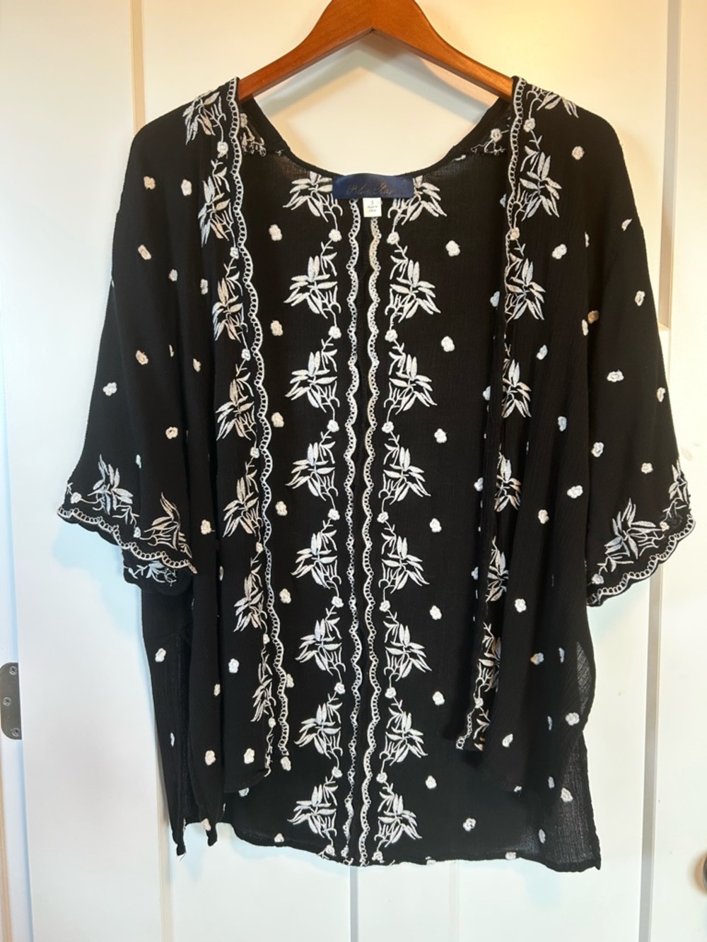 Blue Rain Francesca’s Small Embroidered Boho Blouse - Black & White Floral Tunic